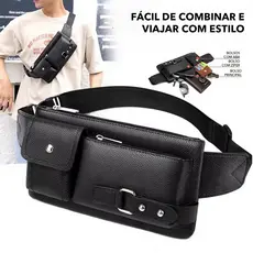 Pochete Masculina Couro Sintético Bolsa de Cintura Multiuso Transversal Motoqueiro