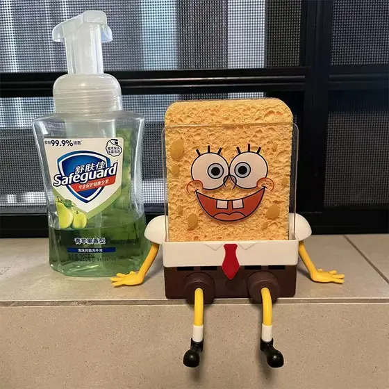 Suporte de Drenagem Bob Esponja com Placa Acrílica - Prático e Divertido para Cozinha