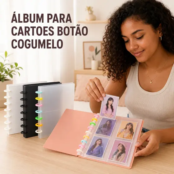 Álbum de Botões de Cogumelos com 80 Bolsos de 3 Polegadas para Armazenamento de Cartões e Papelaria