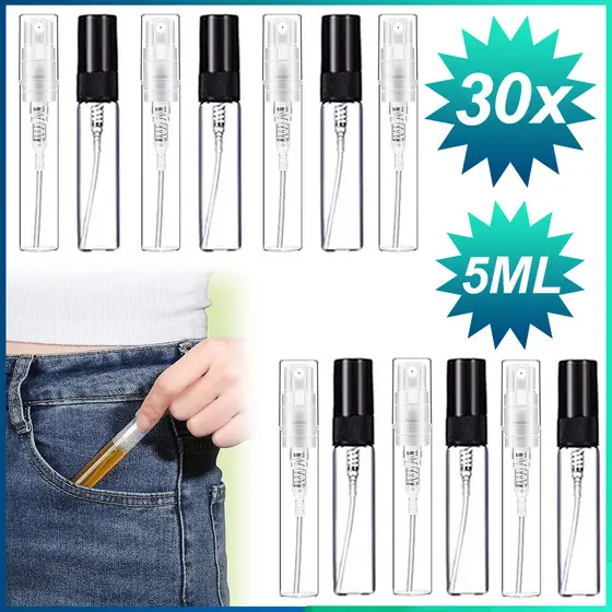 Frasco de vidro 5ml com válvula spray 30 unidades amostra perfume