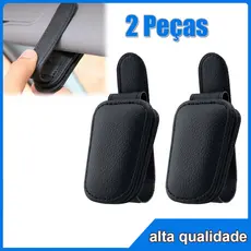 2pçs Suporte de Óculos para Carro Porta Óculos Veicular Viseira Quebra Sol Clip Magnético Couro PU