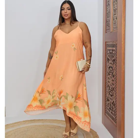 Vestido Feminino Alças Finas Tecido Viscolinho Estampado Verão / Leve e Sofisticado
