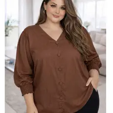 Blusa Feminina Plus Size Viscolinho com Elastex Punho Moda Evangélica Social Trabalho Chic G1 G2 G3
