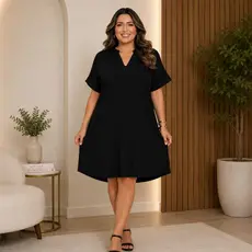 Vestido Chemise Plus Size Duna Premium Não Amassa Não Encolhe Social Elegante Soltinho
