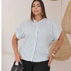 Camisa Listrada  Feminina Viscolinho Moda Evangélica e Casual Blusa Social Plus Size Elegante