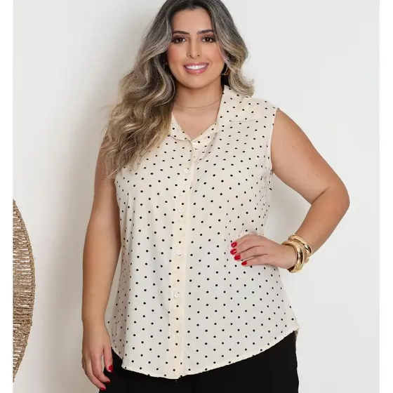 Blusa Regata Feminina Alça Larga Grossa Viscolinho  Regata Poá Básica Elegante / Plus Size