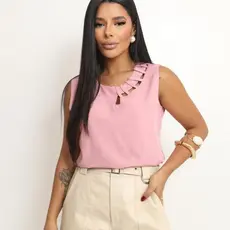 Blusa Feminina Regata Viscolinho Decote Vazado Elegante Leve Não Transparente Casual Moda 2026