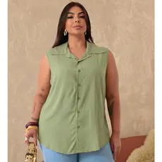 Regata Feminina Plus Size Viscolinho Lisa Elegante e Confortável G1 ao G3 Moda Social
