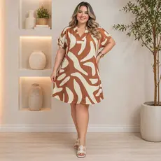Chemise Plus Size Feminina Estampada Soltinha Manga Curta | Tecido Viscolinho Premium Moda Curvyl