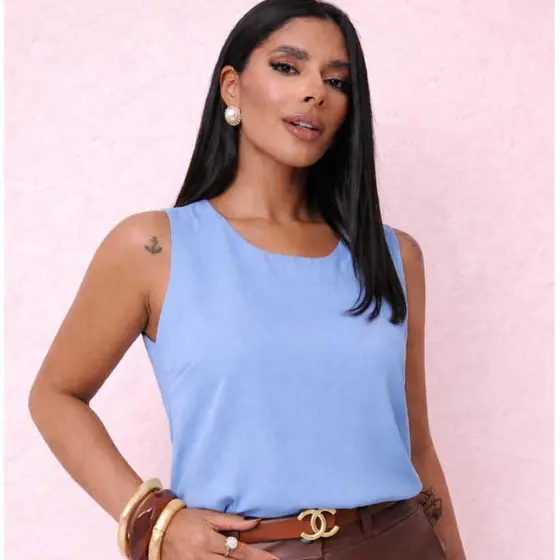 Blusa Regata Feminina Social Elegante Soltinha Tecido Leve Moda Feminina