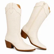 Bota Texana Feminina Cano Alto Salto Médio Western Bordada