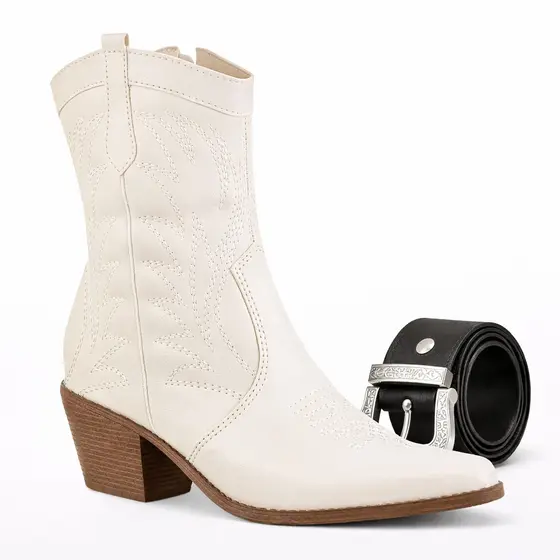 Kit Bota Texana Feminina Cano Curto Bordada + Cinto Country