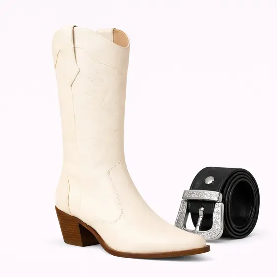 Bota Texana Feminina Country Western Cano Alto + Cinto Country