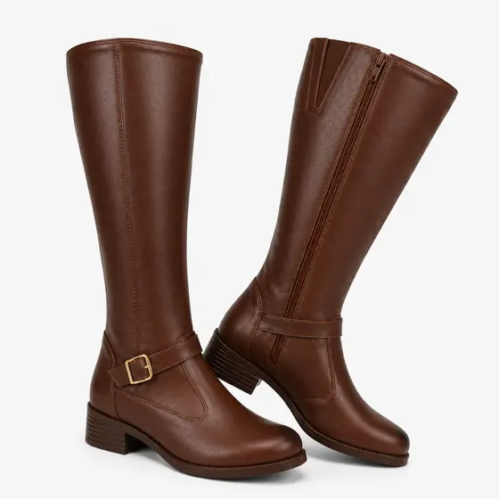 Bota Montaria Feminina Cano Longo Salto Grosso Conforto Elegante Bico Redondo