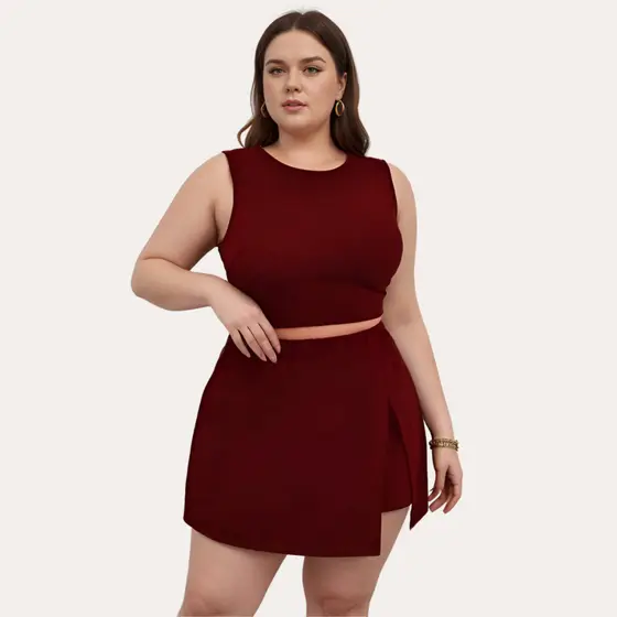 Conjunto Short Saia Plus Size e Cropped Conjuntinho Feminino Plus Curve