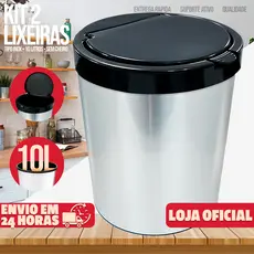 Kit 2 Lixeira Cesto de Lixo 10 Litros Grande Inox Multiuso Com Tampa Automática Pra Cozinha Banheiro