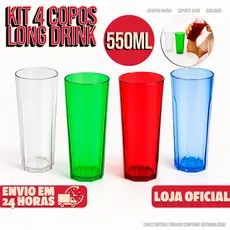 Kit 4 Copos Grande 550ml Grande Resistente Multiuso Long Neck Festa Água Promoção