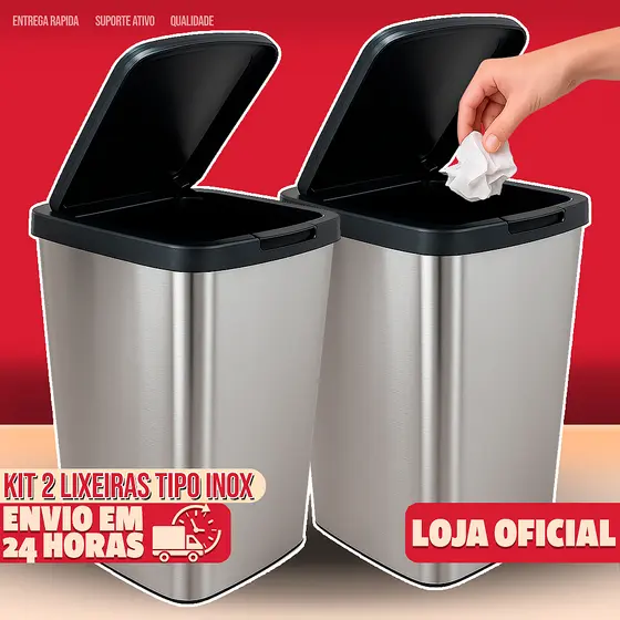 Kit 2 Lixeira Cesto de Lixo 9 Litros Grande Inox Multiuso Com Tampa Automática Pra Cozinha Banheiro