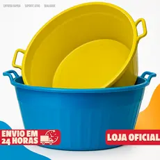 Kit 2 Bacia GIGANTE 80 Litros Plástico Grande Resistente Multiuso 2 Alças Lava Roupa Cabe Tudo