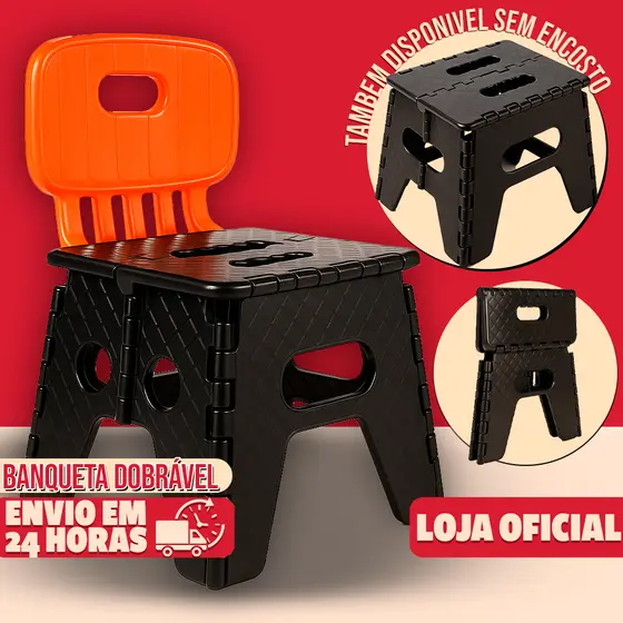 Kit 3 Banquinho Dobrável De Plástico Pequeno Reforçado Com Encosto Até 100kg Banco Retrátil