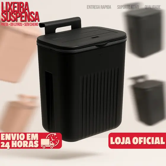Lixeira Cesto de Lixo 09 Litros Automática Suspensa Rose Preta Banheiro Cozinha Escritório Quarto