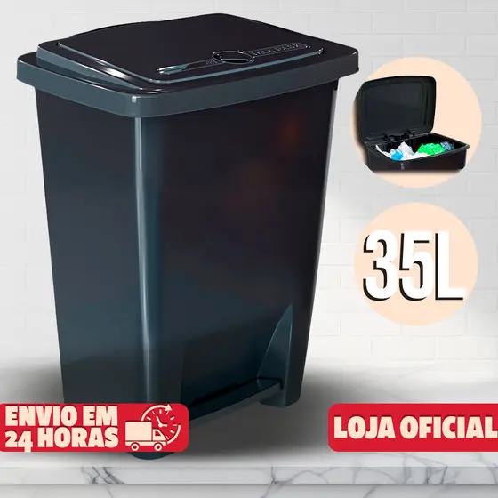 Lixeira Cesto de Lixo 35 Litros Grande Com Tampa Com Pedal Para Banheiro Cozinha Escritório