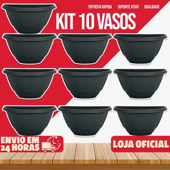 Kit 10 Vasos 10 Litros De Parede Para Plantas Frutas Resistente Plástico Resistente Grande Multiuso