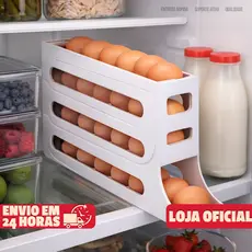 Organizador Porta Ovo Cozinha Suporte Deslizante Automático Quatro Andares Rolantes Grande 30 Ovos