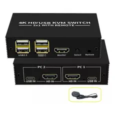 Switch Chaveador E Seletor Usb Kvm Hdmi 2 Portas Mouse Tecla