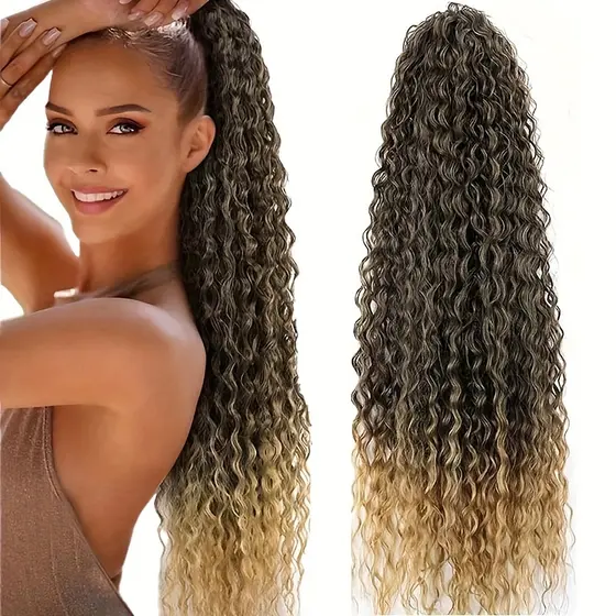 Cabelo Aplique Rabo de Cavalo Tulipa 75cm Cacheado Fibra Premium Rabo de Cavalo Resistente