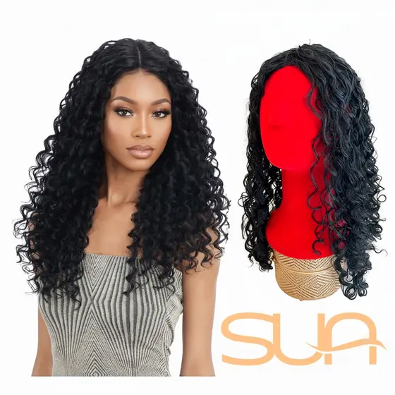 Wig Peruca Longa Cacheado Afro Castanho Escuro Fibra Orgânica Premium Aspecto Natural