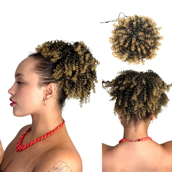 Coque Pequeno Afro Puff 60g 25cm Freedom - Fibra Premium Idêntica Humano