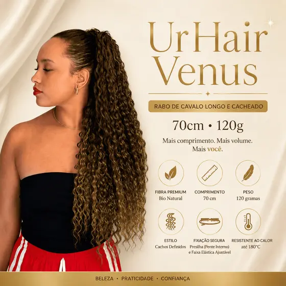 Compre Rabo de Cavalo Cacheado Venus 70cm - Bio Hair com Toque de Cabelo Humano