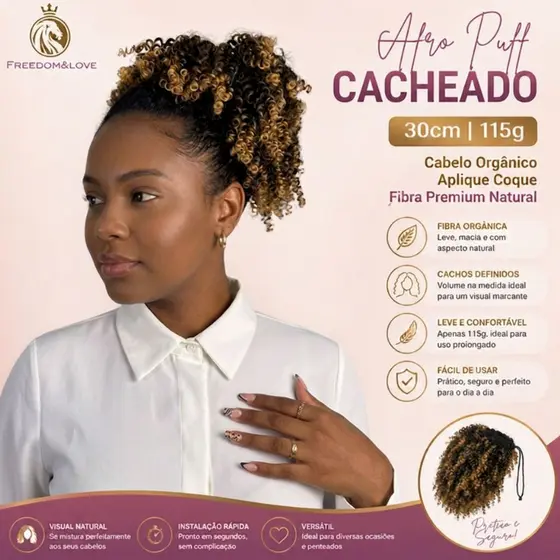 Aplique de Coque Afro Puff 60g Freedom 25cm - Volume Natural e Prático