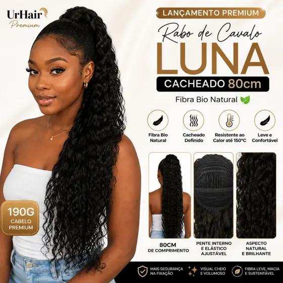Rabo de Cavalo Cacheado Luna 80cm Bio Natural | 190g Volumoso Cabelo Premium UrHair