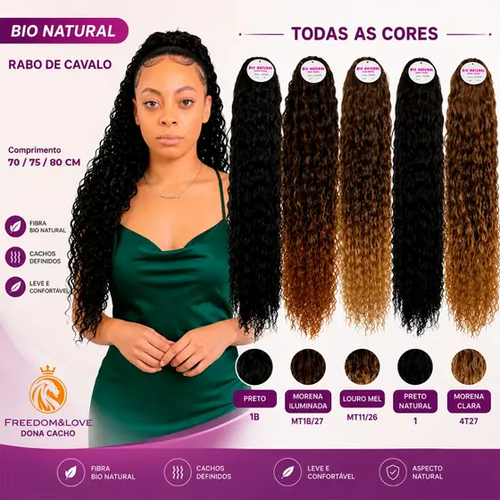 Rabo de Cavalo Cacheado Tulipa 75cm Fibra Premium 190g Cabelo Aspecto Humano
