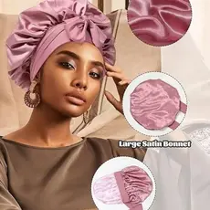 Touca de Cetim com Faixa Larga  Dupla Camada com Laço Reduz Frizz Tamanho Grande