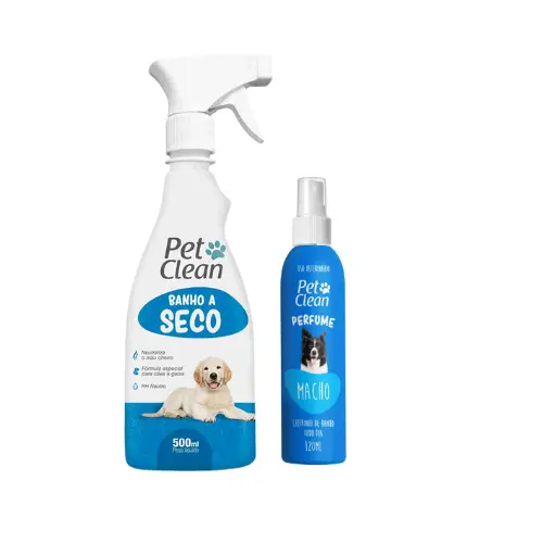 Banho a Seco Spray Pet Clean 500 mL + Perfume 120 mL para Cães e Gatos