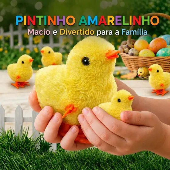 kit 2 Pintinhos Amarelinhos de Pelúcia Infantil Divertido a Corda