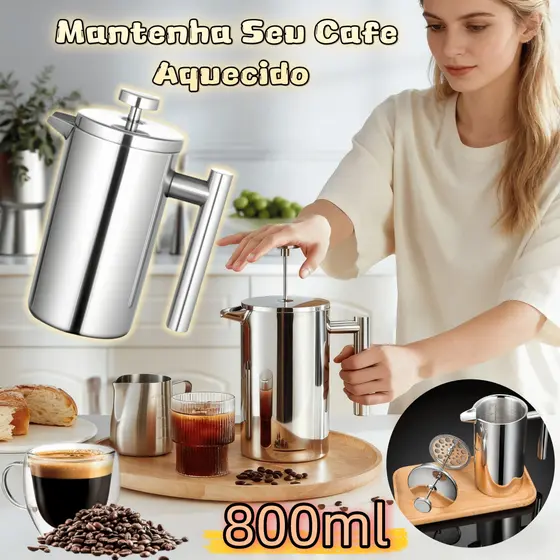 800ml Cafeteira Prensa Francesa de Aço Inoxidáve Filtração Premium que Preserva Aroma e Sabor
