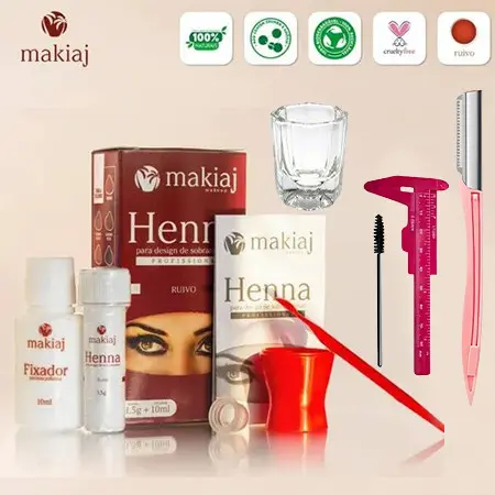 Equipamento Modular: Henna Makiaj + Régua Mini + Escova + Lâmina + Copo Vidro | Combinação Livre