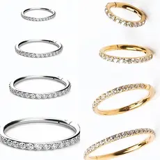Piercing Argola Clik Titânio PVD Zircônia Cravejada | Setembro , Rook , Conch , Nariz