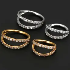 Piercing de Concha com Argola Dupla Articulada - Titânio PVD Cravejado de Zircônias
