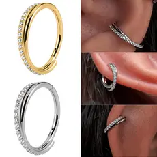 Brinco Feminino de Piercing - Argola de Aço com Zircônia - Dourado ou Prateado