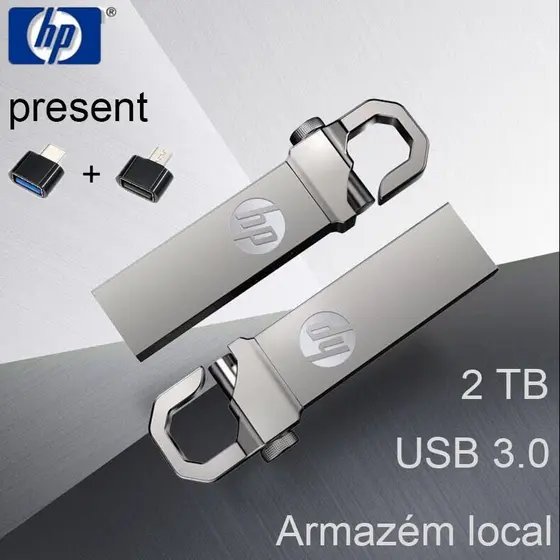 HP Pen Drive 2TB Metal USB 3.0 À Prova D'água De Alta Velocidade U Disk Flash OTG Fornece Um Adaptador Gratuito