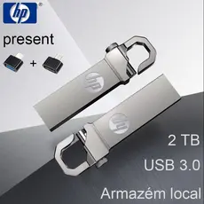 HP Pen Drive 2TB Metal USB 3.0 À Prova D'água De Alta Velocidade U Disk Flash OTG Fornece Um Adaptador Gratuito