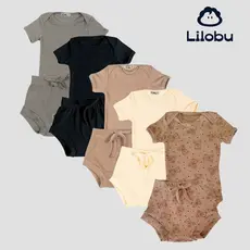 Kit 5 Conjuntos Bebê Body RN ao GG Manga Curta Shorts Canelado Macio Confortável Verão 05k5c1