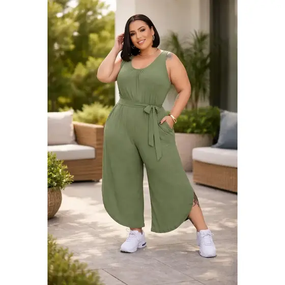 Macacão Pantacourt  Plus Size Regata Confortável Solto Soltinho Feminino do G1 ao G4