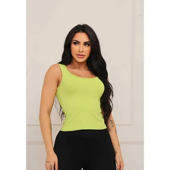 Blusa Regata Feminina Liso Elegante Alça Grossa Com Elástico