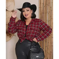 Camisa Xadrez Plus Size Feminina Flanelada Inverno Manga Longa Festa Junina São João